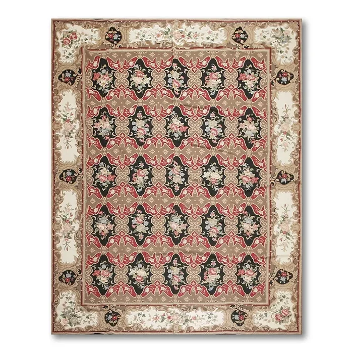9×12 Brown Hand woven Wool French Flatweave Needlepoint Oriental Area Rug
