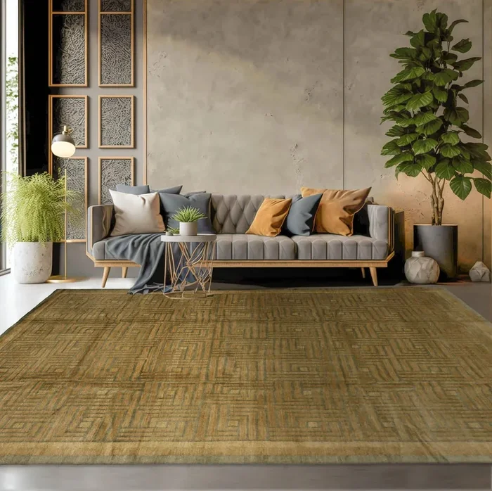 9×12 Gold, Olive Hand Knotted Tibetan 100% Wool Michaelian & Kohlberg Modern & Contemporary Oriental Area Rug