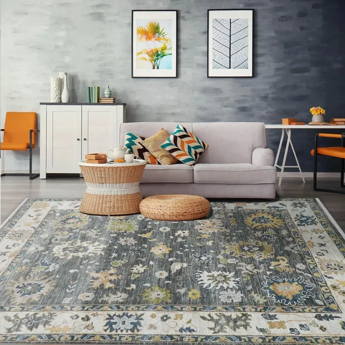 9×12 Gray, Ivory Color Hand Knotted LoomBloom Muted Turkish Oushak100% Wool Transitional Oriental Area Rug