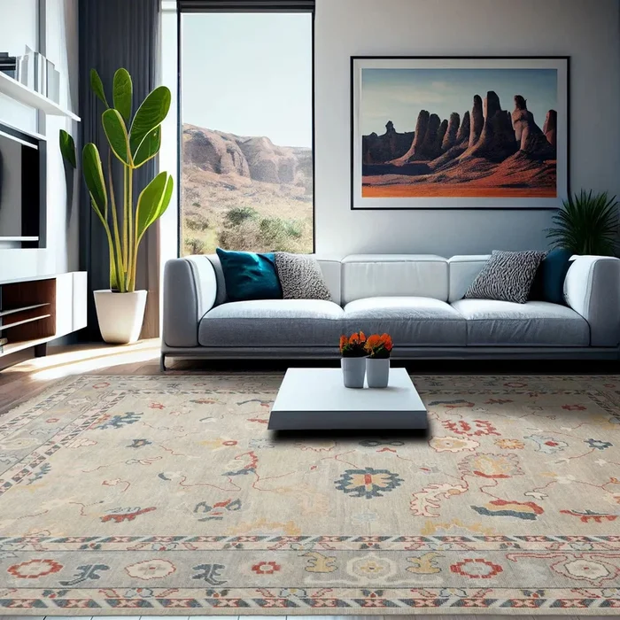 9×12 Hand Knotted All-Over Wool Oushak Arts & Crafts Oriental Area Rug Gray,Beige Color