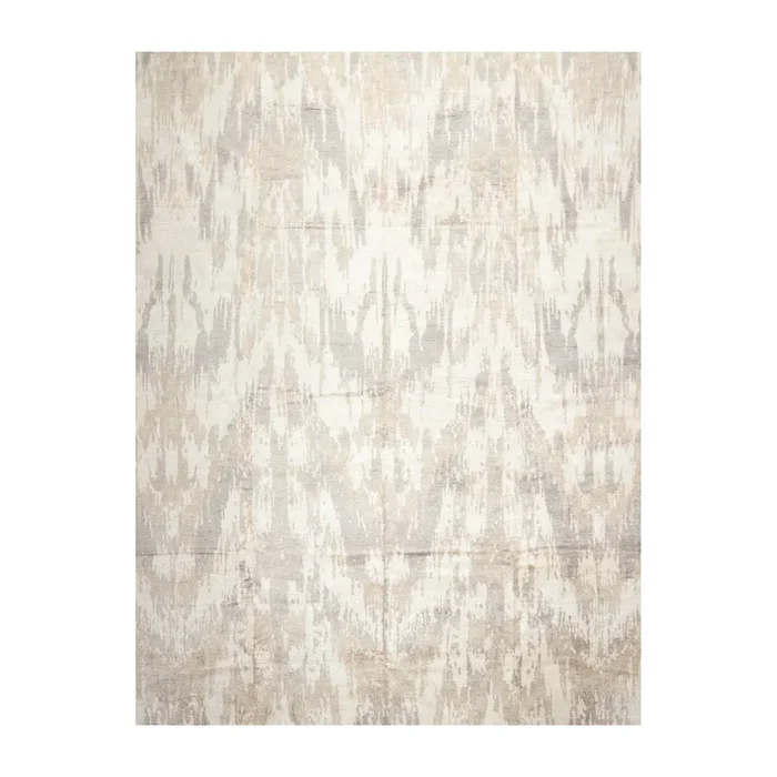 9×12 Ivory, Tan Hand Knotted Hand Made 100% Silk Boho Modern & Contemporary Oriental Area Rug