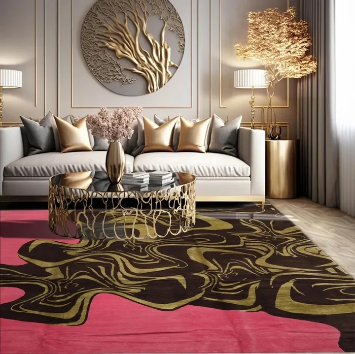 9×12 Pink, Brown Mark Philips Hand Knotted Tibetan 100% Wool Modern Block Oriental Area Rug