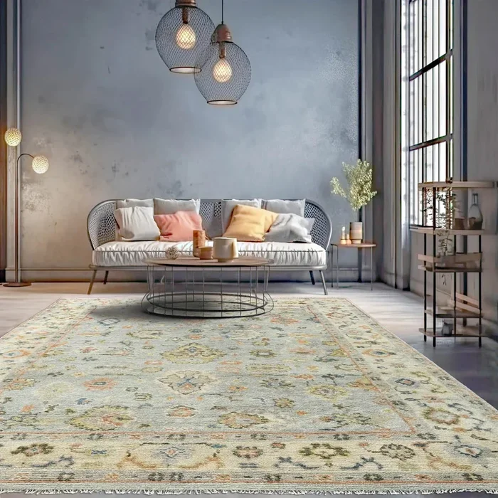 9×12 Slate, Beige Hand Knotted Afghan Oushak 100% Wool Traditional Oriental Area Rug
