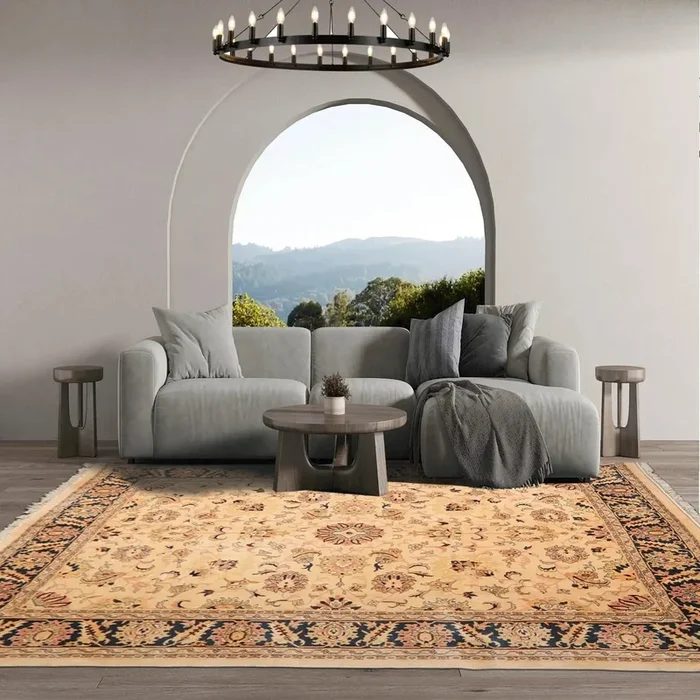 9×12 Super Soft 200 KPSI Agra Hand Knotted 100% Wool Plus Pile Area Rug Tan