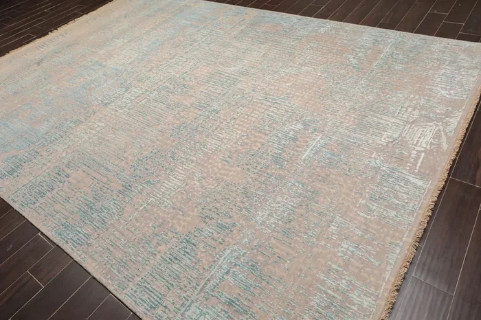 9×12 Taupe, Aqua Hand Knotted Sherpa Wool and Silk Modern & Contemporary Oriental Area Rug Color