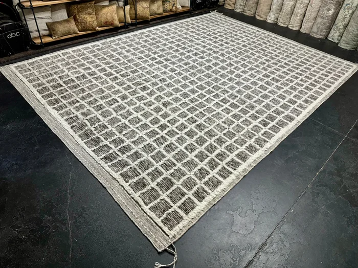 9’3 x 12’2 Moroccan Rug Pure Soft Wool Natural White & Gray Tweed “mumu” MK4350