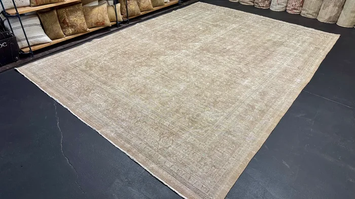 9’4 x 13’2 Classic Vintage Rug Muted Gray Beige, Sea Foam Green & Brown ‘5443