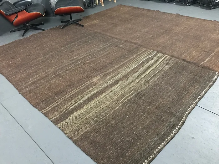 9’6 x 11’4 Turkish Kilim Rug MCM Dark Brown Vintage Flatweave ‘1000