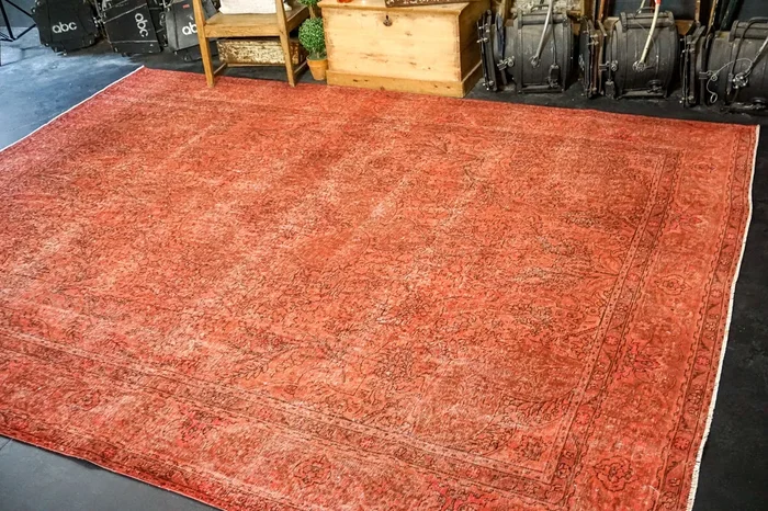 9’7 x 12’4 Vintage Tabriz Rug Red Overdyed 1960’s Handmade ‘2886