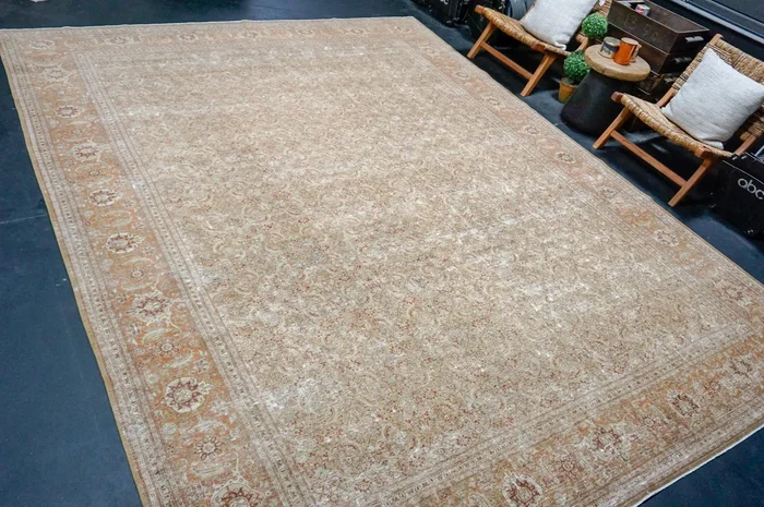 9’8 x 12’6 Classic Antique Carpet Muted Camel Brown, Copper & Sage SB ‘4723