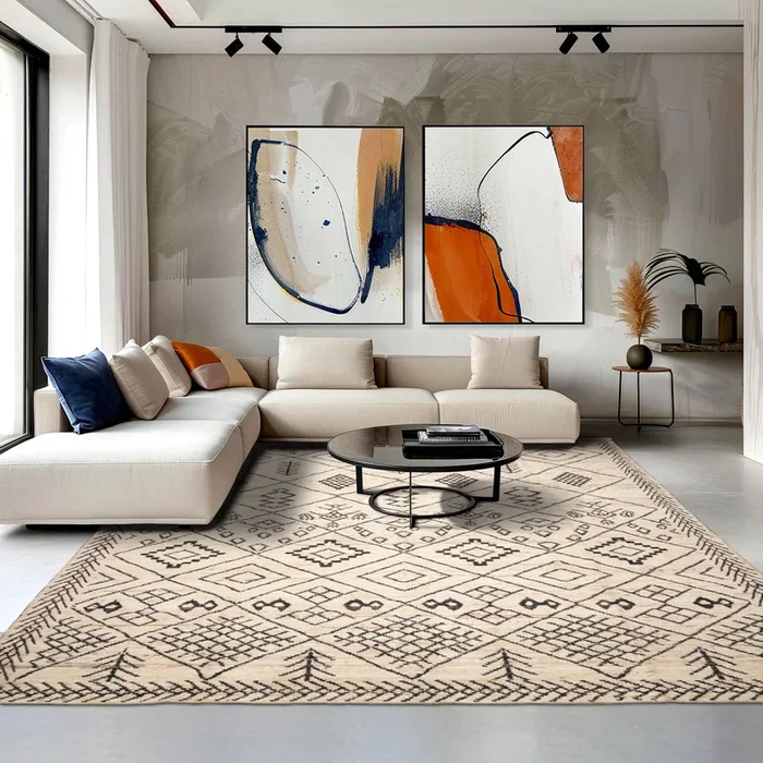 9’2”x11’7″ Ivory Hand Knotted Afghan Moroccan Modern & Contemporary Tribal wool Oriental Area Rug