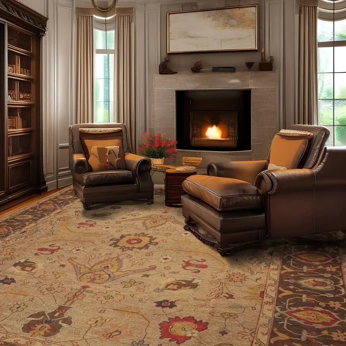 9’4”x13’6″ Khaki Hand-Knotted Nourison Nourmak Soumak Transitional Reversible Wool Oriental Rug