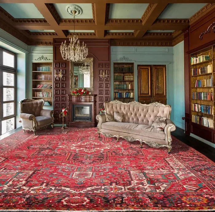 9’7” x 13’5” Antique Hand Knotted 100% Wool Herizz Oriental Area Rug Red