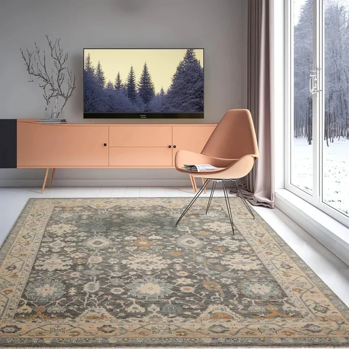 9’x12′ Hand Knotted Muted Turkish Oushak 100% Wool Traditional Oriental Area Rug Gray, Beige Color