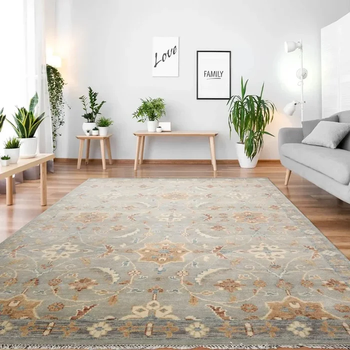 9’x12′ Hand Knotted Oushak 100% Wool Transitional Oriental Area Rug Gray, Ivory Color