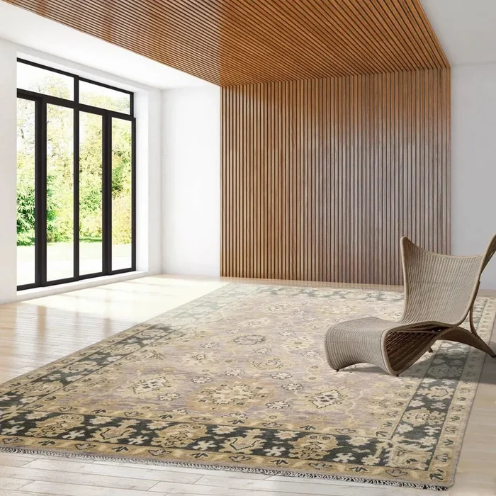 9’x12′ Hand Knotted Oushak 100% Wool Transitional Oriental Area Rug Gray, Moss Color