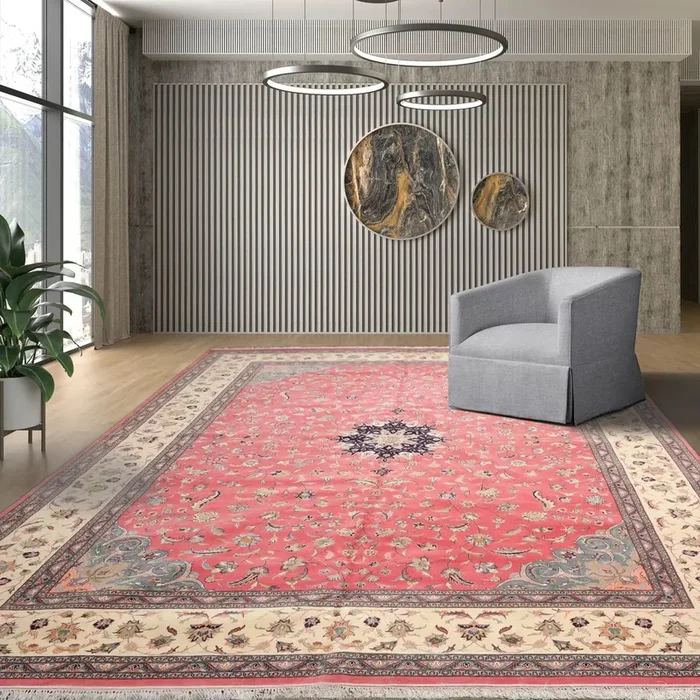9’x13′ Hand Knotted 100% Wool Nain Traditional Oriental Area Rug Raspberry, Ivory Color