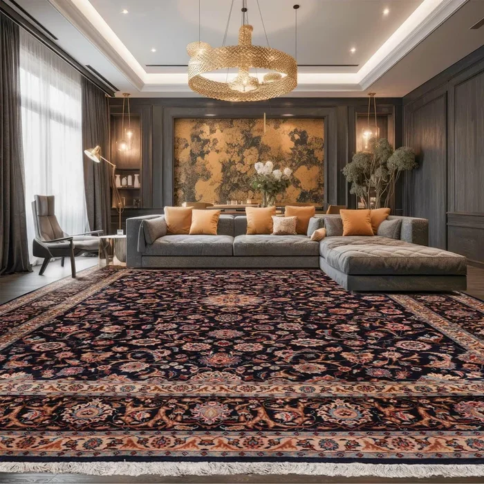 9′ x 12’6″ Hand Knotted Wool Kashaan Traditional 200 KPSI Oriental Area Rug Navy