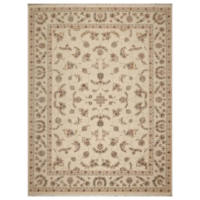 9′ x 12′ Hand Knotted Wool and silk Sino Persian Isphahan Oriental Area Rug Cream