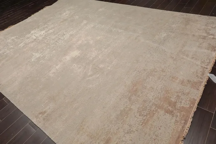 9′ x12′ Hand Knotted Sherpa Wool & Silk Modern Oriental Area Persian Rug Tan