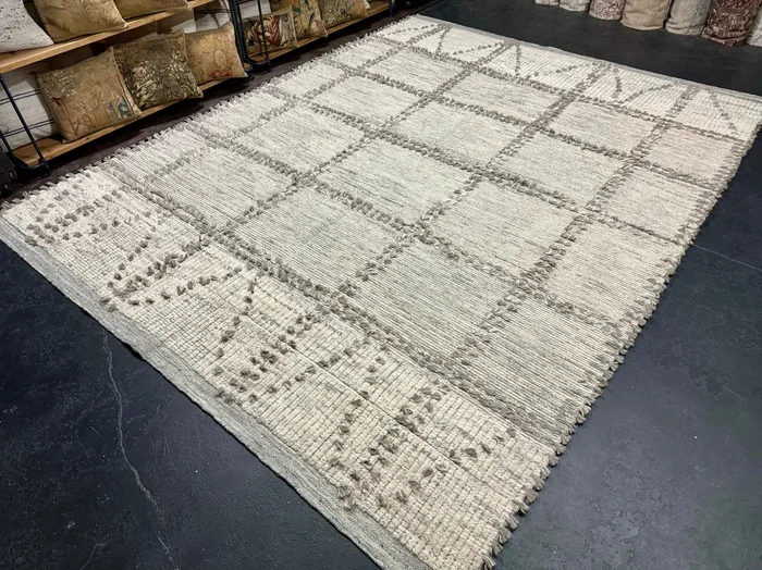 9’ x 12’ Moroccan Rug Pure Soft Wool Natural Gray & Ivory MK4082