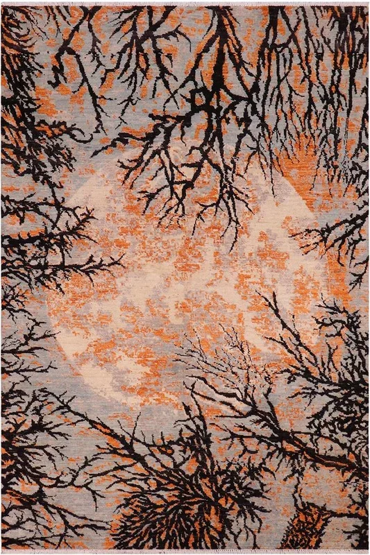 Abstract Ziegler Jerrod Black/Orange Wool Rug – 6’0” x 8’9”
