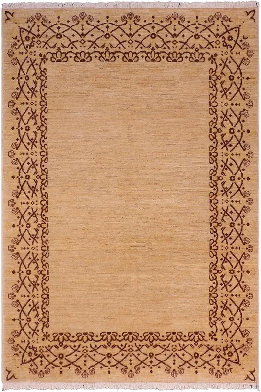 Abstract Ziegler Lilliana Tan/Brown Wool Rug – 4’11” x 7’3”