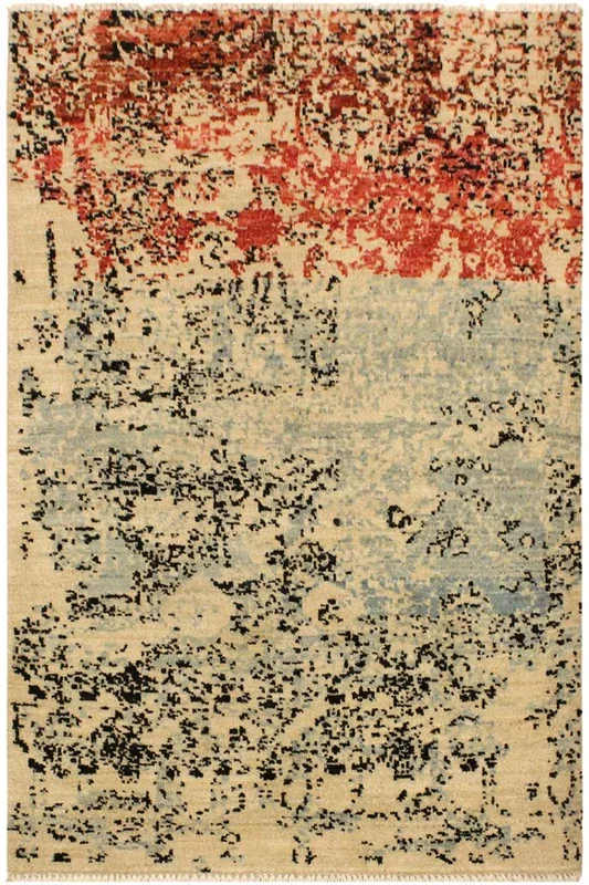 Abstract Ziegler Modern Rosalind Blue/Red Wool Rug – 3’10” x 5’11”