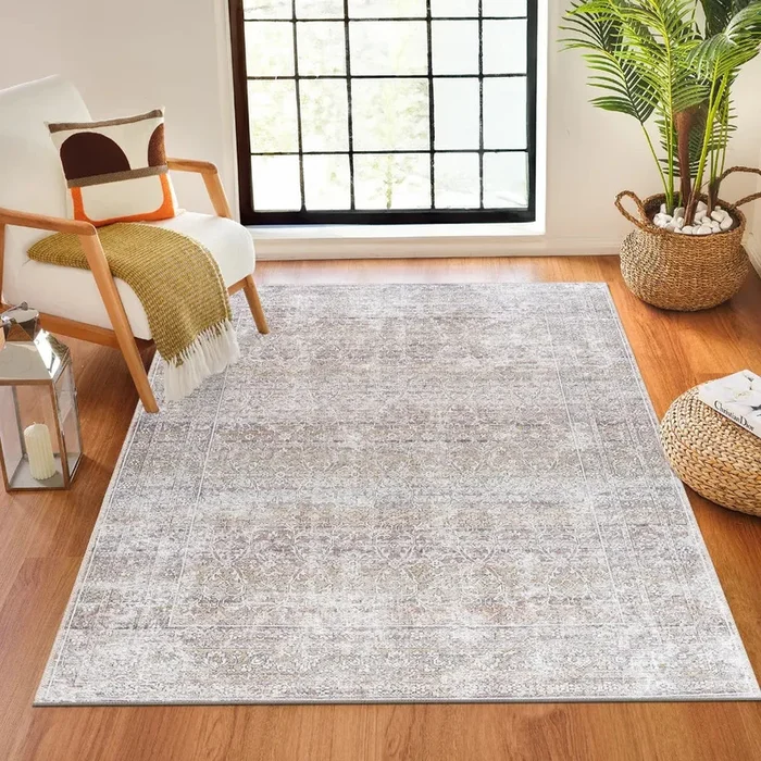 AKIFAH Our PNW Home x Livabliss Machine Washable Oriental Boho Dark Brown/Cream Rug
