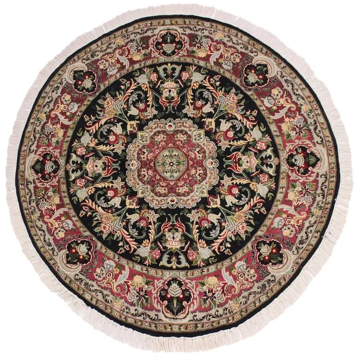 Anarkali Heritage Barabara Black/Pink Wool Round – 5’11” x 6’2”