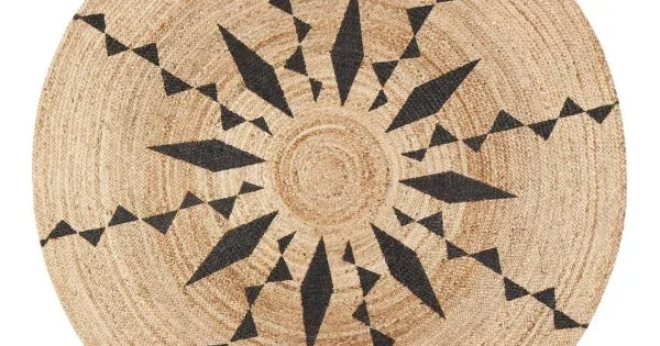 Anji Mountain Anji Mountain 8′ Round Cuitlahuac Tribal Straight Line Screen Print Rug