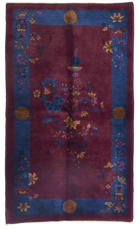 ANTIQUE CHINESE MANDARIN, BURGUNDY 4′ 0” x 6′ 9”