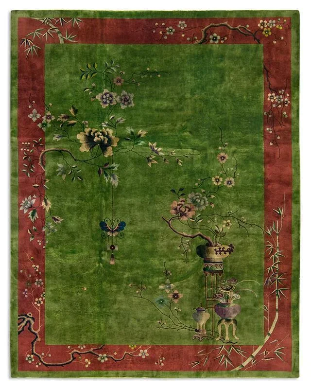 ANTIQUE CHINESE NICHOLS ART DECO GREEN 8′ 10” x 11′ 7”