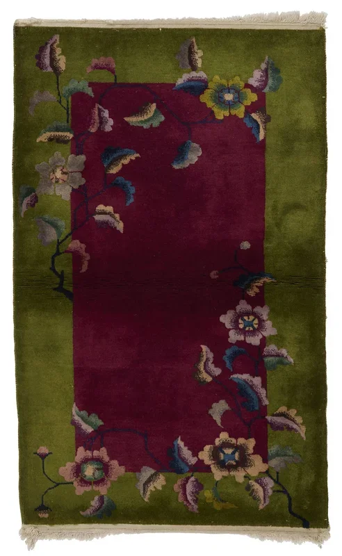 ANTIQUE CHINESE NICHOLS/ART DECO PLUM 3′ 10″ x 4′ 10″