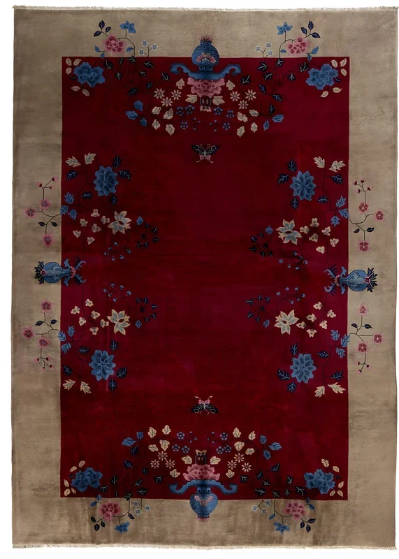 ANTIQUE CHINESE NICHOLS ART DECO RED 9′ 9″ x 13′ 3″