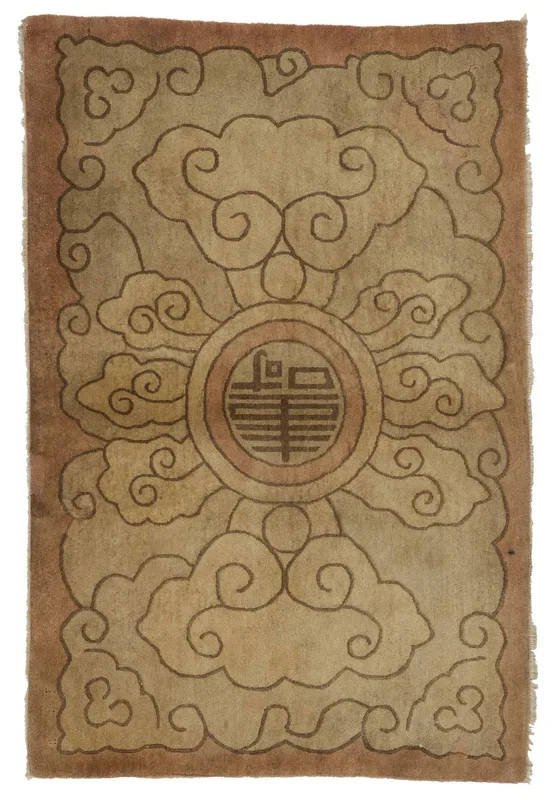 ANTIQUE CHINESE PAO TAO DO BEIGE-APRICOT CLOUDS 3′ 8” x 5′ 8