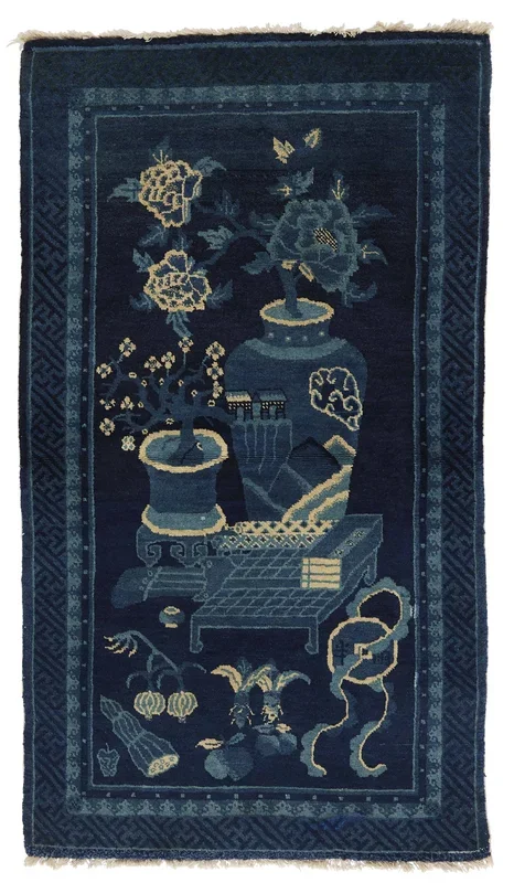 ANTIQUE CHINESE PAO TAO DO, BLUE/BEIGE – IMAGE 2’7” x 4’4”