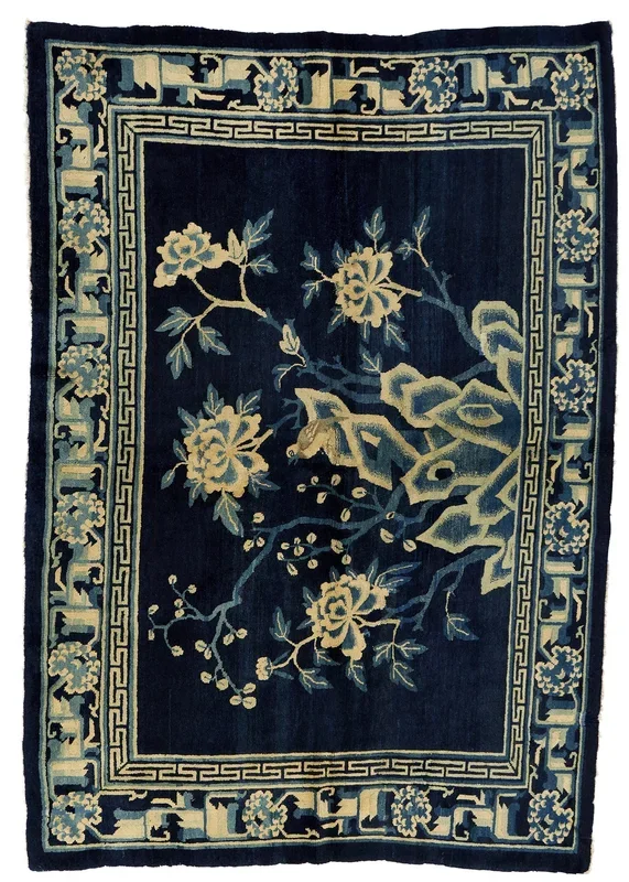 ANTIQUE CHINESE PAO TAO, FLOWER BLUE 4′ 5” x 6′ 9”