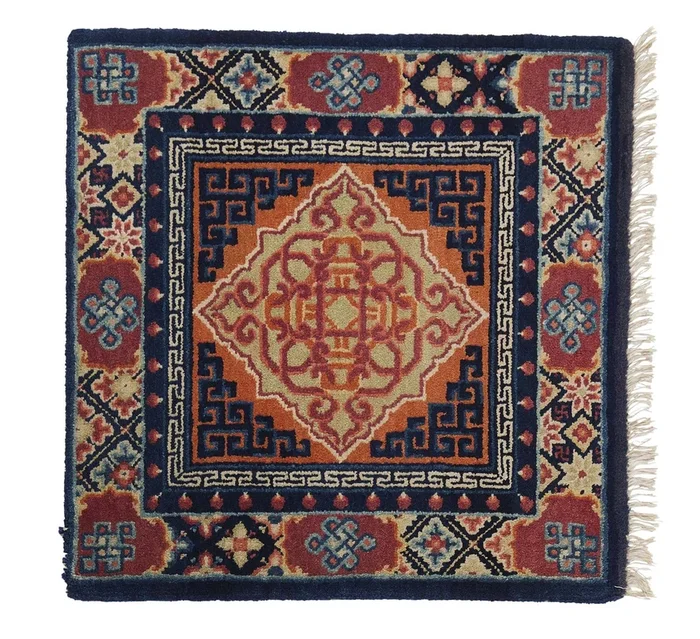 ANTIQUE CHINESE PAO TAO RED/BLUE – TEMPLE SEAT 2′ 2” x 2′ 2”