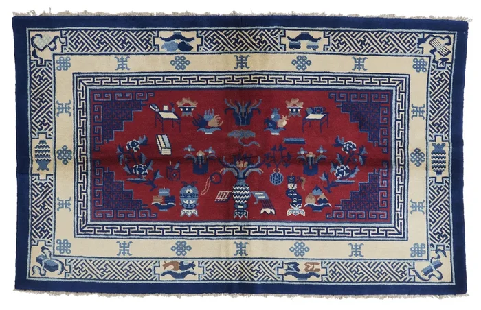 ANTIQUE CHINESE PAO TAO RED/CREAM 4′ 2” x 6′ 5”
