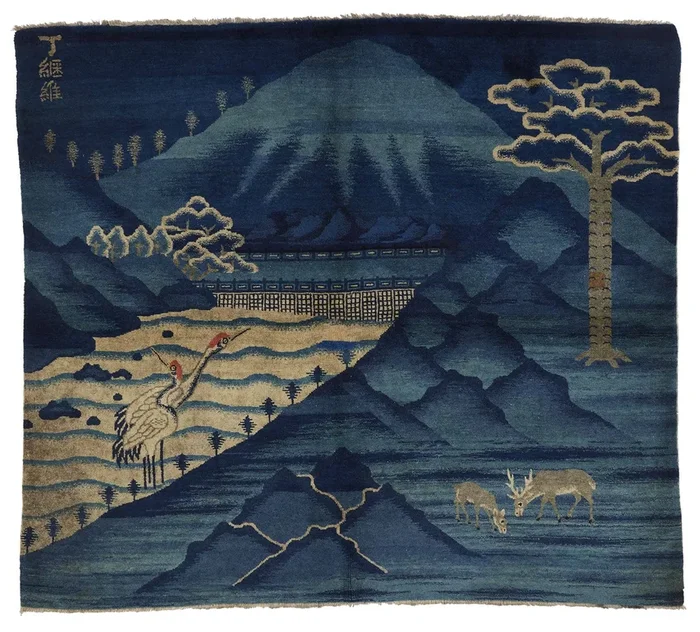 ANTIQUE CHINESE PAO TOU BLUE – LANDSCAPE 6′ 1″ X 5′ 6″
