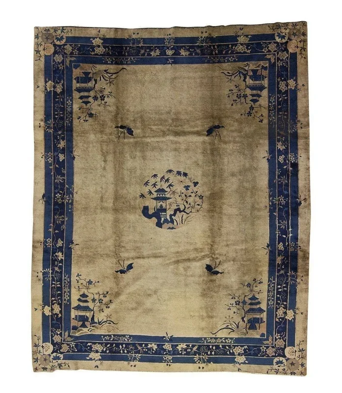 ANTIQUE CHINESE PEKING BEIGE 9′ 1 1/2″ X 11′ 3 1/2″