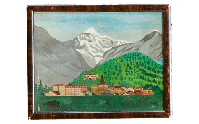 Antique Folk Art Landscape Oil Painting