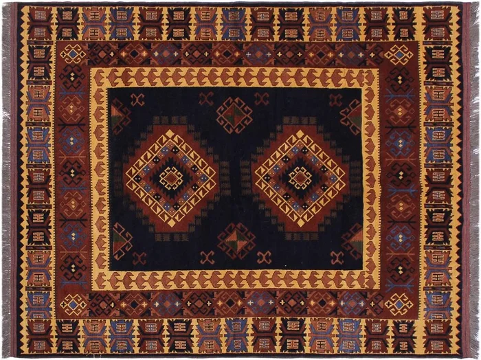 Antique Kargahi Zulma Blue/Gold Wool Rug – 6’3” x 9’6”