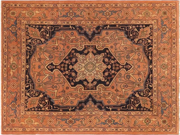 Antique Lavastone Low-Pile Alejandr Rust/Blue Wool Rug – 7’10” x 9’9”