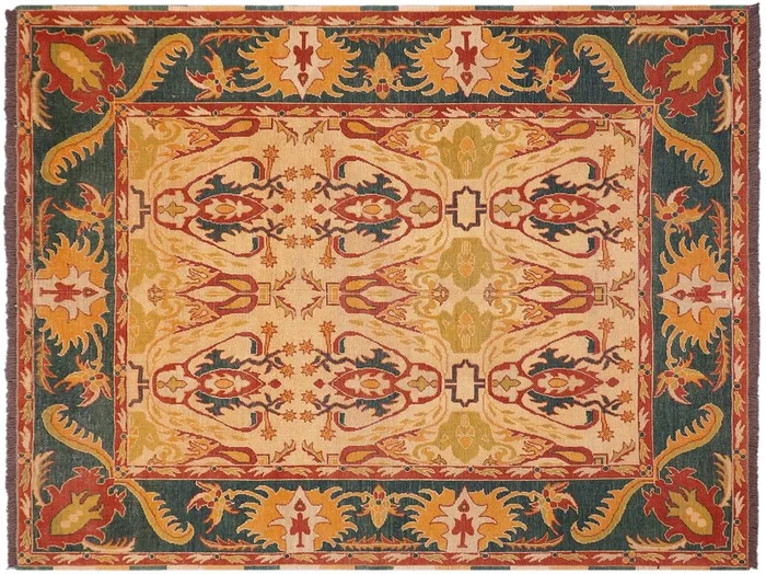 Antique Lavastone Low-Pile Chae Beige/Green Wool Rug – 6’0” x 6’8”