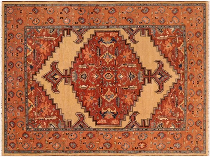 Antique Lavastone Low-Pile Illa Tan/Orange Wool Rug – 8’3” x 9’10”
