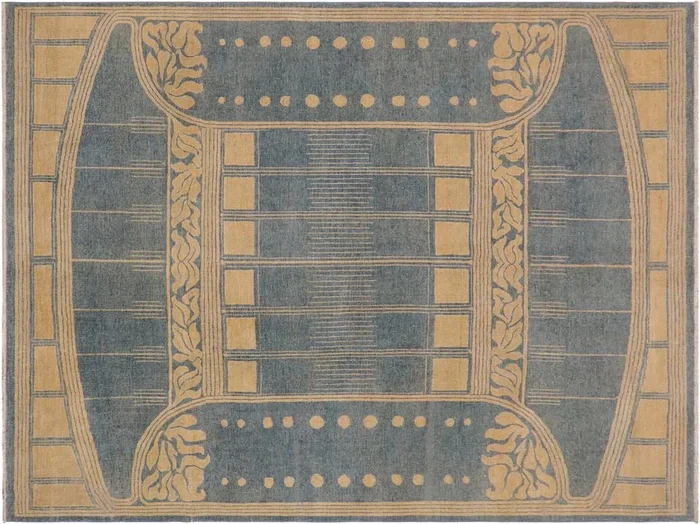 Antique Lavastone Low-Pile Larraine Blue/Gold Wool Rug – 9’2” x 11’5”
