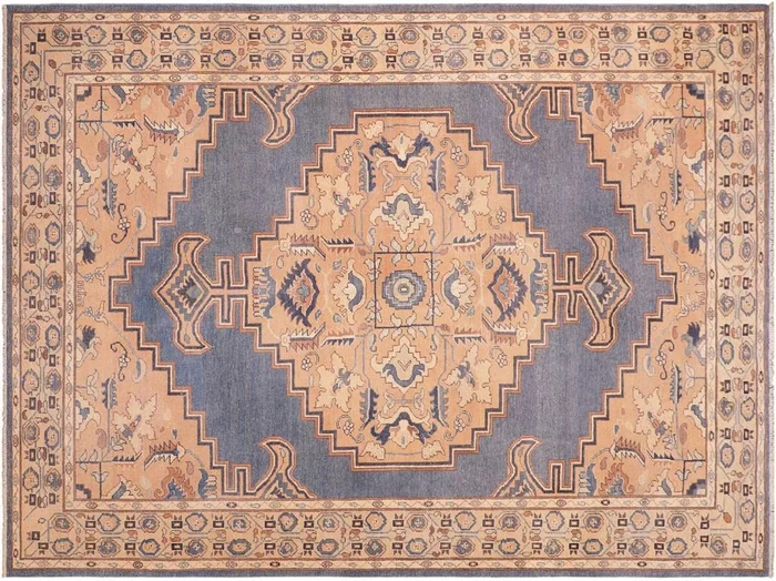 Antique Lavastone Low-Pile Rosena Blue/Tan Wool Rug – 6’4” x 9’5”