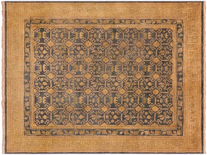 Antique Lavastone Low-Pile Tajuana Blue/Gold Wool Rug – 6’1” x 6’10”